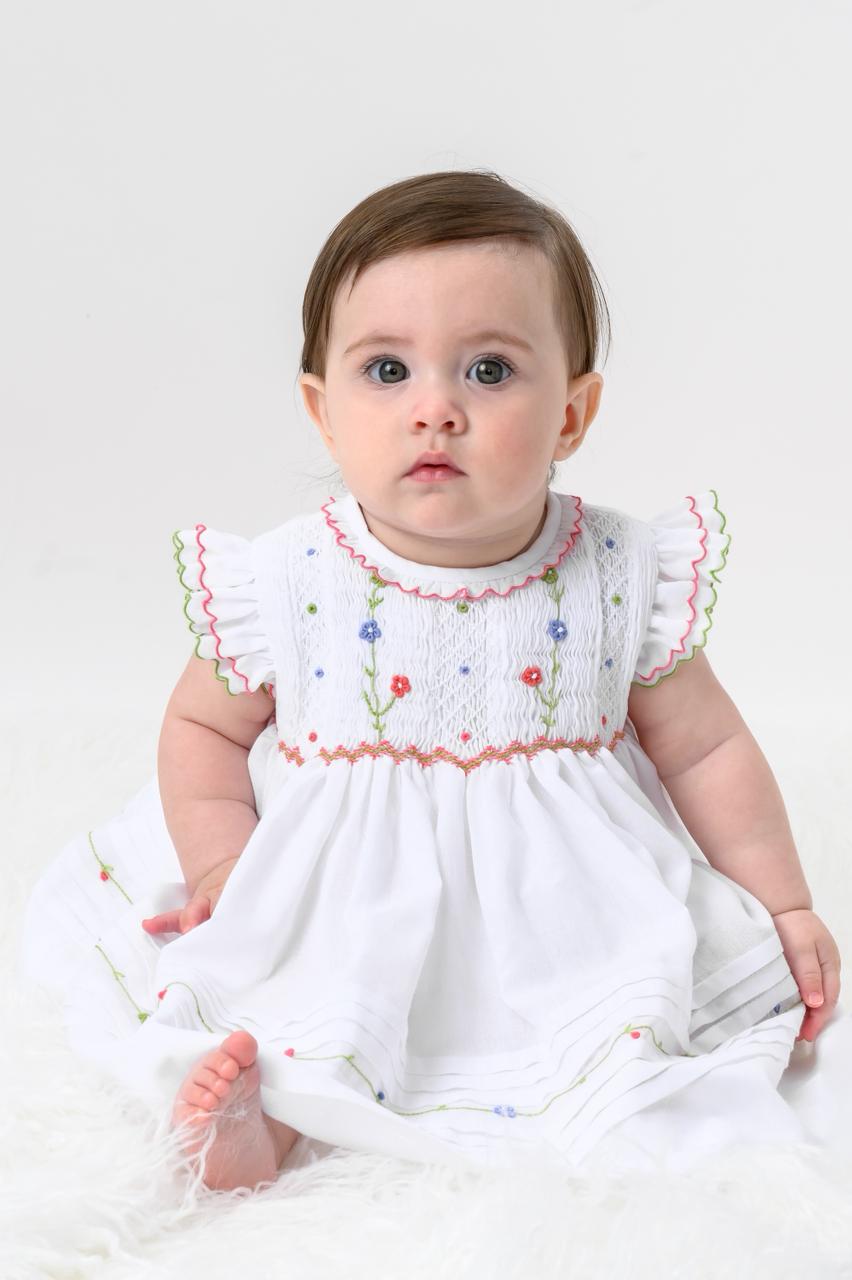 Sarah Louise White Dress With Colourful Floral Embroidery